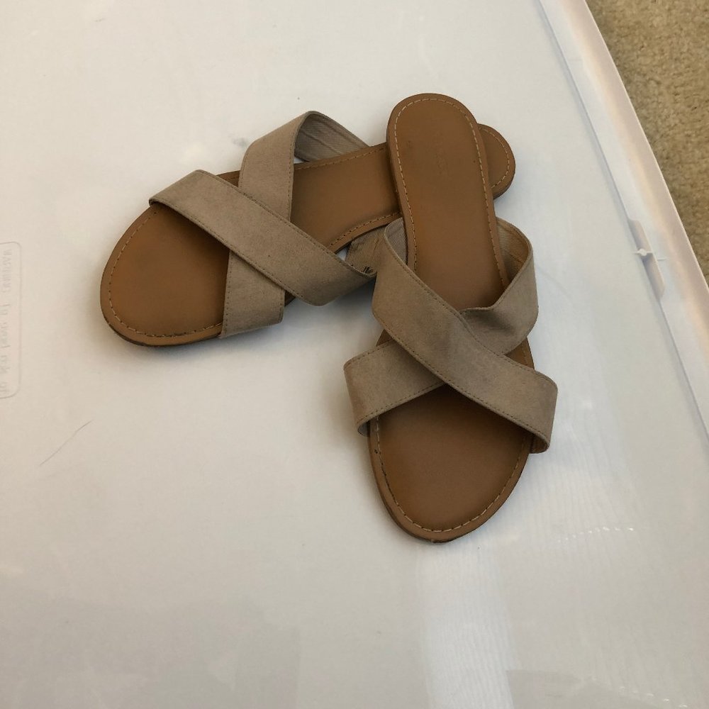 Tan Strappy Slides